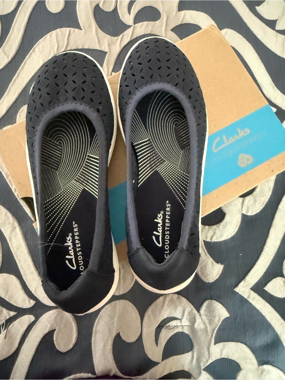 Clarks Black Perforated Cloudsteppers Slip-On Flats
